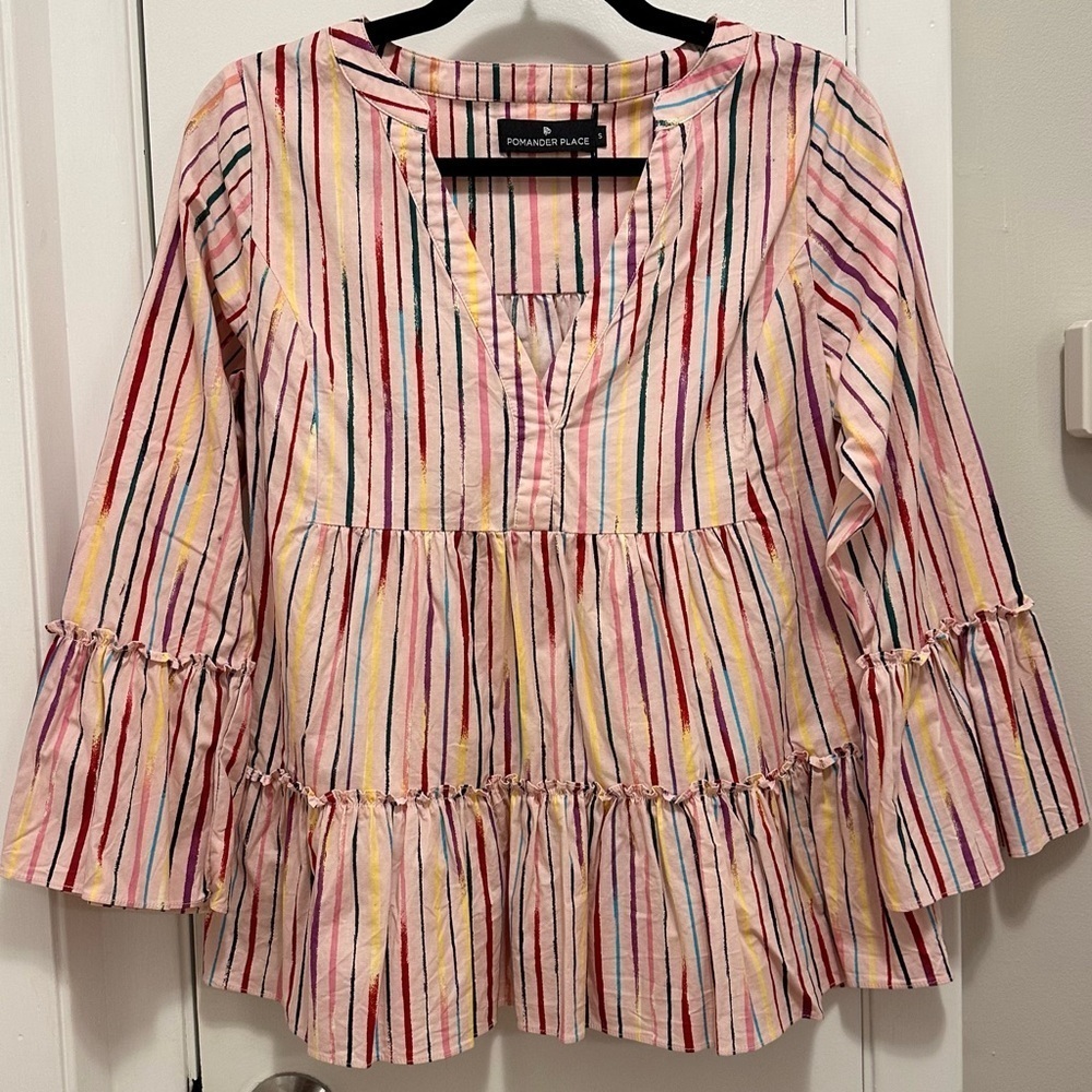 Pomander Place Tuckernuck Bermuda Kenzo Top S Stripe Pink Sorbet Tier Blouse